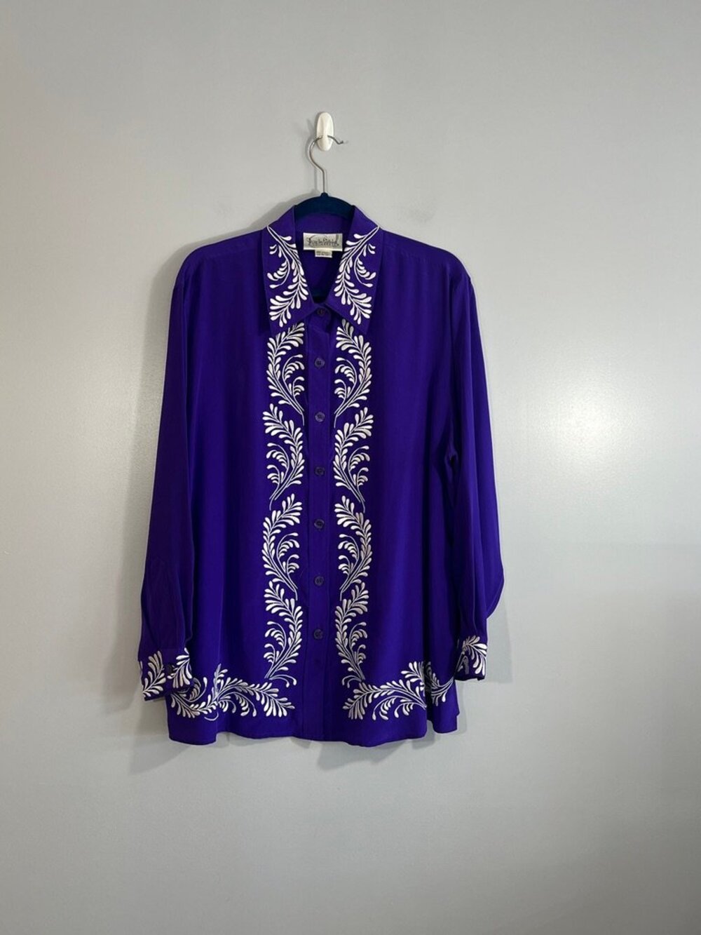 Vintage Diane Von Furstenberg 100% Silk Blouse with Embroidery